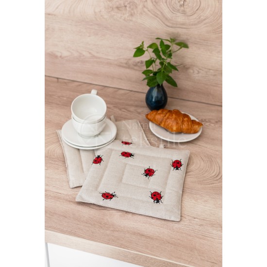 Printed half linen tray for hot pot "Ladybug"